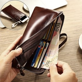 Resim Erkekler için Çoklu Kart Yuvalı ve Nakit Bölmeli Geniş Kapasiteli Uzun Cüzdan - Günlük Kullanım İçin Dayanıklı, Güvenli Fermuarlı Kapatma, Kompakt Tasarım, Her Gün Aksesuar | Dokulu Yüzey 