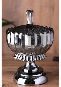 Resim Kristal Cam Kase , Şekerlik Metal Ayak Büyük Antrasit 4479 