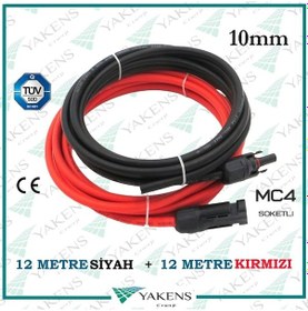 Resim Mc4 Soketli 12m+12m 24 Metre 10mm Güneş Paneli Hazır Solar Kablo Siyah Kırmızı 