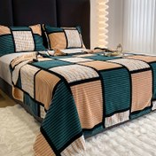 Resim 1 adet set, geometrik kare desenli yüksek kaliteli süt kadife battaniye, yatak, seyahat ve araç kullanımı için uygun. Yumuşak ve konforlu polyester kumaştan yapılmış, yatak odası, oturma odası, açık hava kampı ve geziler için ideal 
