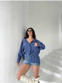 Resim Arv Moda New Season Modal Oversize Gömlek Standart / Oversize Gömlek Koyu Mavi 
