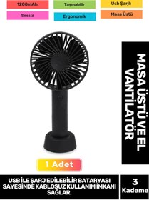 Resim Fantazer 3 Kademeli Ultra Sessiz Hafif Kablosuz 1200mAh Pervaneli Taşınabilir Usb Şarj Masa El Fan Vantilatör 