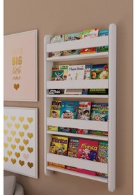 Resim Lino 4 Raflı Montessori Kitaplık Eğitici Çocuk Kitaplığı Beyaz 