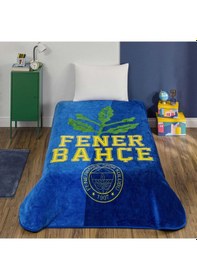 Resim Taç Lisanslı Fenerbahçe Palamut Logo Tek Kişilik Battaniye Beyaz 