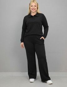 Resim Kadın Büyük Beden Uzun Kollu Polo Yaka Eşofman Takımı 8212-26 - 3XL / Bebe Mavi 