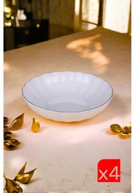 Resim Kütahya Porselen Bone Luz Altın Yaldzlı Bowl Kase 25x6cm 2000ml 4 Lü Bnlzf25ks00 Çok Renkli 