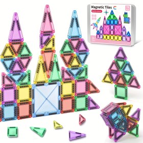 Resim 78 Parça Manyetik Yapı Blokları, Uyumlu Mıknatıslarla Yaratıcı İnşaat Oyuncak Seti, Seyahat İçin Eğlenceli ve Pratik Arkadaş 