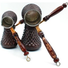 Resim Global Marketin Bakır Cezve Seti 4 Lü Piramit Desenli Kahverengi 