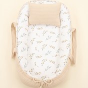 Resim Babynest ve Yastık - Çift Taraflı - Sütlü Kahve Örgü - Yapraklar 
