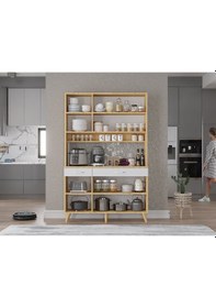 Resim Maya Kahve Köşesi Çok Amaçlı Dolap Kiler Mutfak Dolabı Meşe Beyaz 105cm Meşe - Beyaz 