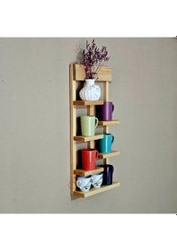 Resim Ahşap Dekoratif 5 Raflı Kupalık Kahve Fincanı Ve Bardak Standı 