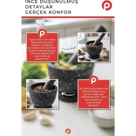 Resim Pazarika Pratik Plastik Sarımsak Ezeceği ve Havan Seti - Mutfak Tipi Sarımsak Ezici Ezme Aparatı - Antrasit 