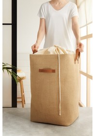 Resim Ocean Home Textile Ağzı Büzgülü Jüt Çamaşır Sepeti 36 x 36 x 57 cm 