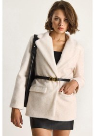 Resim Shade Kadın Cep Detaylı Astarlı Kemerli Peluş Dokulu Blazer Ceket 2761 60281110 - Krem 