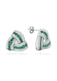 Resim Brezza Lusso Jewelry Business Üçgen Form Zümrüt Zirkon Kadın Gümüş Küpe 