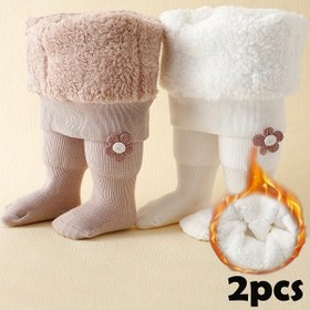 Resim 2 Paket Kızlar Kış Sıcak Polarlı Pantolonlu Tayt, Düz Renk, %97.5 Polyester %2.5 Spandex, Örgü Kumaş, Elde Yıkanabilir, Sevimli Çiçek Deseni - Soğuk Hava İçin Rahat Ayakkabılar 