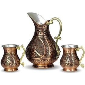Resim Tuğralı 1 Mm Kalın Bakır Sürahi ve Maşraba Takımı 