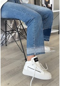 Resim Estim Beyaz Cilt Siyah Detaylı Bağcıklı Spor Ayakkabı Beyaz 