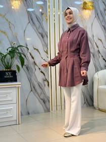 Resim EYLÜL BELİ PENSLİ TWİST TUNİK 2126 - Kahverengi / 44 
