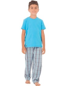 Resim The Don Aile Turkuaz Gri-Lacivert Ekose Erkek Çocuk Pijama Takımı 