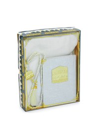 Resim Çeyizlik Yasin Kitabı Tesbih Namaz Örtüsü Dini Hediyelik Gelin Bohça Seccade Seti Beyaz 