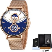 Resim Hanyang Gül Altın Mavi Yeni Erkek Saatler Lıge Üst Marka Lüks Moda Iş Kuvars Izle Erkekler Basit Ay Fazı Su Geçirmez Saat Relogio Masculino (Yurt Dışından) 