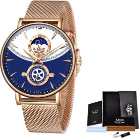 Resim Hanyang Gül Altın Mavi Yeni Erkek Saatler Lıge Üst Marka Lüks Moda Iş Kuvars Izle Erkekler Basit Ay Fazı Su Geçirmez Saat Relogio Masculino (Yurt Dışından) 