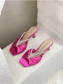 Resim NUR KARACA 23y8151 Önü Düğümlü Taşlı Saten 8cm Topuklu Terlik Kadın 