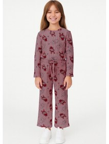 Resim Kız Çocuk Pijama Altı Beli Lastikli Tavşan Baskılı Gülkurusu 