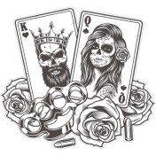 Resim Poker Oyun Kartı Kral ve Kraliçe Kurukafa Sticker Etiket Çıkartma Pc Laptop Araba Oto Motor Oto Motor Pc Etiket 