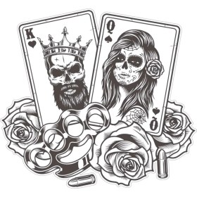 Resim Poker Oyun Kartı Kral ve Kraliçe Kurukafa Sticker Etiket Çıkartma Pc Laptop Araba Oto Motor Oto Motor Pc Etiket 