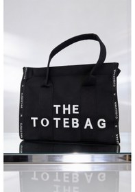 Resim Ents Siyah Kadın Kanvas Tote Bag Günlük Omuz Çantası Büyük Boy Siyah - Beyaz 