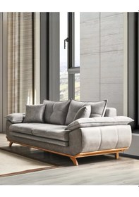 Resim Azir Yataklı Koltuk & Bazalı Koltuk & Üçlü Kanepe 3'lü - Gri Nubuk Bukle Kumaş Kanepe Gri 