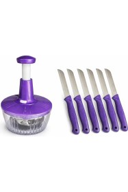 Resim Solingen 3 Bıçaklı Paslanmaz Çelik Basmalı Manuel El Rondosu Mor Renk + Meyve Bıçağı 6'lı Simli Mor 