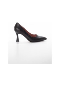 Resim Dilimler Ayakkabı Cilt İnce Topuk Siyah Kadın Stiletto-2103-SIYAH 