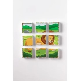 Resim Güzel Hediyem Manyetik Blok Çift Taraflı 9 Parçalı Mıknatıslı Puzzle 2 Görsel Aslan-Zebra Yapboz 