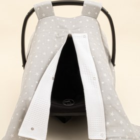 Resim Puset Örtüsü - Çift Taraflı - Beyaz Waffle - Gri Minik Yıldızlar 