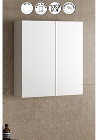 Resim Çiğdem 55 Cm Beyaz Mdf Aynalı Asma Banyo Üst Dolabı Beyaz 