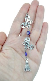 Resim biuti Dikiz Ayna Süsü, Eskitme Metal Kelebek Mavi Cam Nazar Boncuklu Yeni Araba Hediyesi 