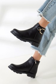 Resim SOFT FASHION Kadın Siyah Kışlık Günlük Şık Yeni Moda Rahat Tabanlı Tokalı Bot Ayakkabı - Topuk 3 Cm 