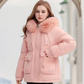 Resim Kadınların Yeni Rahat ve Çok Yönlü Moda Ceketi, Büyük Cebi, Kalın Astarı ve Sıcak Polar ile, Kapüşonlu. 