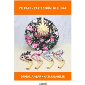 Resim Ahşap Şapkalı Katlanabilir Estetik Yelpaze 1 Adet 