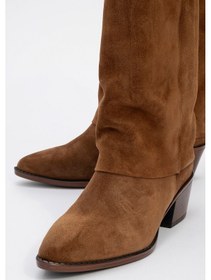 Resim Luvi Shoes Sojo Taba Süet Hakiki Deri Kalın Topuklu Kısa Çizme TABA SÜET 