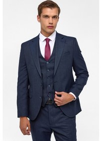 Resim Süvari Lacivert Slim Desenli Mono Yaka 6 Drop Yelekli Takım Elbise 