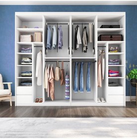 Resim Sürgülü Gardırop Dört Kapaklı Aynalı Beyaz Dolap 360 230 Cm 