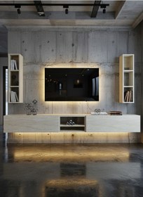 Resim Resital Ledli Duvara Monte Tv Sehpası - Traverten - W6002-8 Traverten 