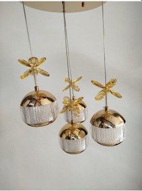 Resim 4'lü Gold Ağzı Açık Kristal Top Avize 