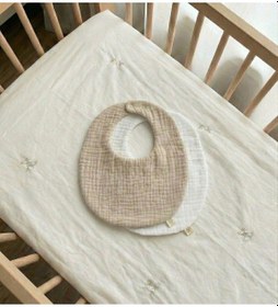 Resim Oval Bej Ve Beyaz 2'li %100 Pamuk Müslin Bebek Önlüğü / Yakalık / Salya Önlüğü 