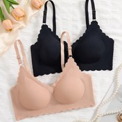 Resim 2 Adet Yeni Minimalist Düz Renk Buz Slick Fiber Kumaş Dikişsiz Seksi Push-Up Rahat Nefes Alabilen Camisole Stil Sütyen 