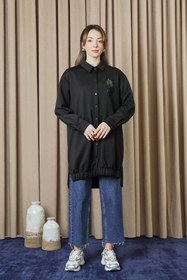 Resim Puane Kadın Ananas Nakışlı Çıtçıtlı Tunik - 10737TUN - BLACK 